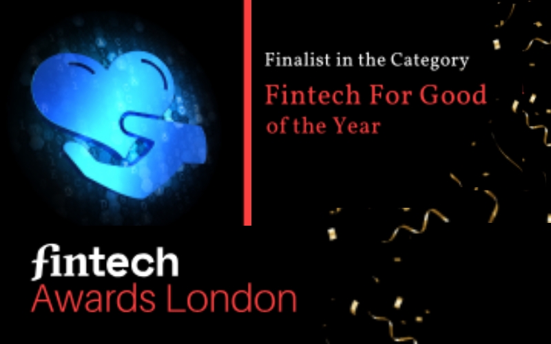 Fintech Awards London 2025 FinTech for Good finalist badge featuring Serene logo